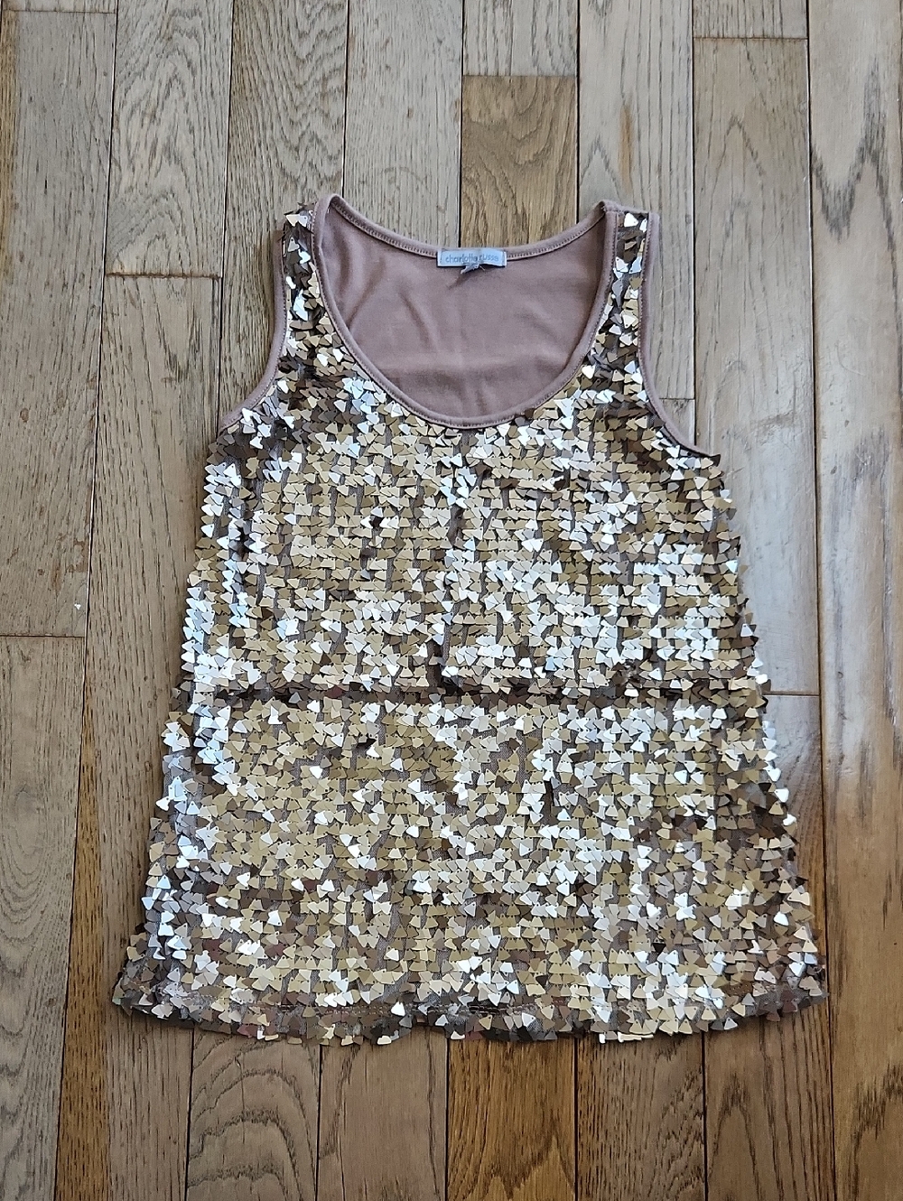 Charlotte Russe Gold and Cream Sequin Sleeveless Tank